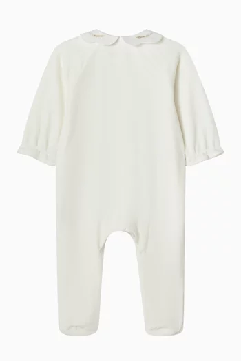 Embroidered-collar Sleepsuit in Cotton