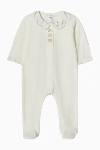 Embroidered-collar Sleepsuit in Cotton