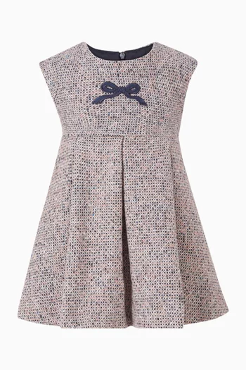 Bow Pleated Dress in Bouclé