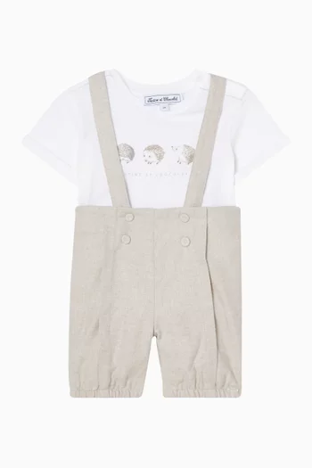 Buttoned Dungarees in Cotton-blend