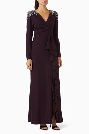 Ruffle Beaded Gown in Jersey