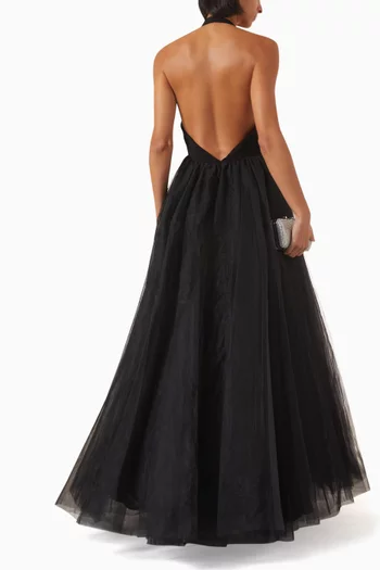 Halter Flower Gown in Jersey & Tulle