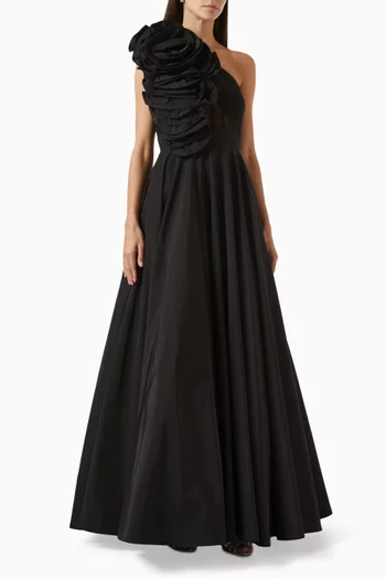 One-shoulder Ruffle Gown in Taffeta