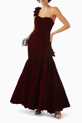 One-shoulder Gown in Velvet