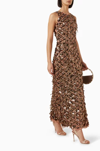 Fringe Embellished Gown in Mesh
