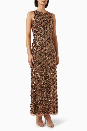 Fringe Embellished Gown in Mesh