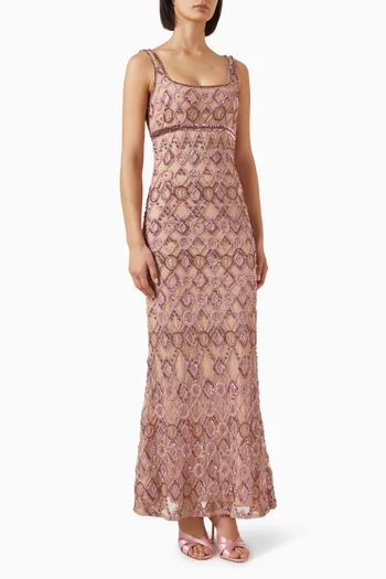 Embellished Square-neck Gown in Mesh