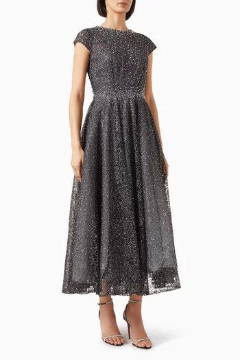 Embellished A-line Midi Dress