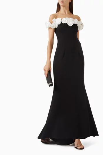 3D Flowers Mermaid Gown in Crepe