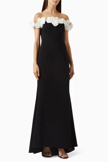 3D Flowers Mermaid Gown in Crepe