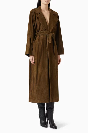Althea Belted Coat in Suede