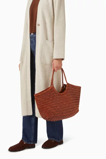 Large Nantucket Basket Bag in Woven Leather