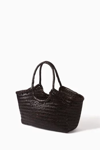 Large Nantucket Basket Bag in Woven Leather