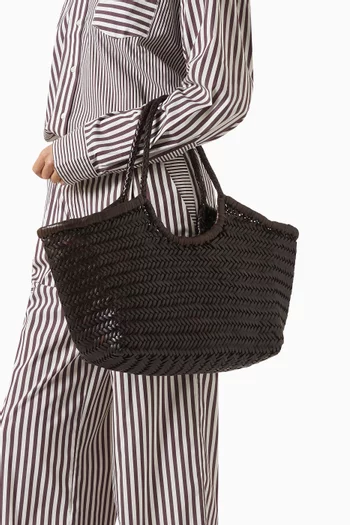 Large Nantucket Basket Bag in Woven Leather
