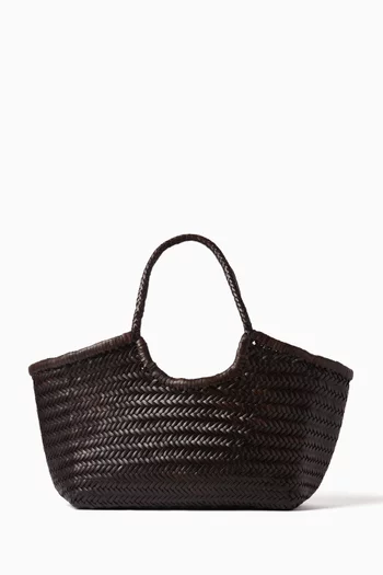 Large Nantucket Basket Bag in Woven Leather