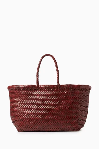 Small Triple Jump Tote Bag in Woven Leather