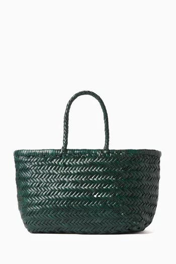 Small Triple Jump Tote Bag in Woven Leather