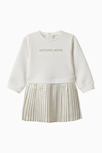 Metallic Pleated Sweatshirt Dress