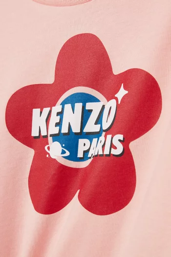 سويت شيرت صوف قطني بشريط بشعار الماركة بنقشة زهور