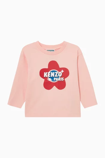 سويت شيرت صوف قطني بشريط بشعار الماركة بنقشة زهور