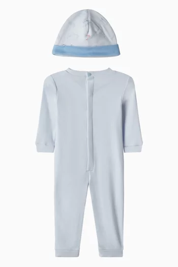BB LS OVERALLS + BEANIE SET W BRANDED PRINT ON THE FRONT IN A GIFT BOX:Light/Pastel Blue:12M|218681150