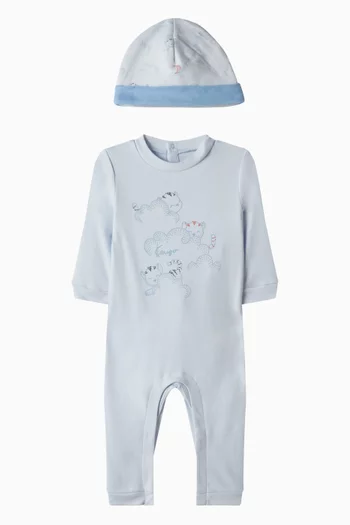 BB LS OVERALLS + BEANIE SET W BRANDED PRINT ON THE FRONT IN A GIFT BOX:Light/Pastel Blue:12M|218681150