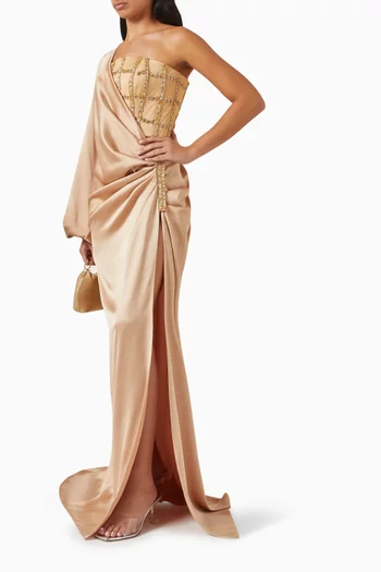 One-shoulder Gown in Micro Satin
