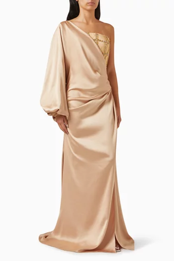 One-shoulder Gown in Micro Satin
