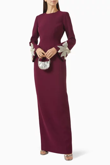 Embellished Bow Cuff Gown in Crepe