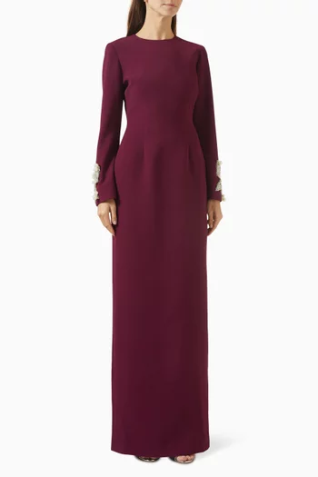 Embellished Bow Cuff Gown in Crepe