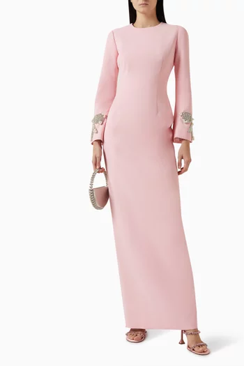Embellished Bow Cuff Gown in Crepe