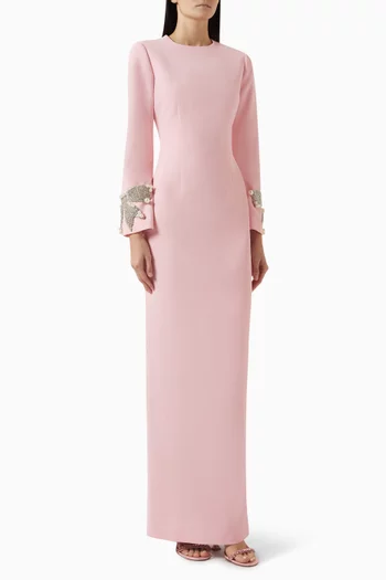 Embellished Bow Cuff Gown in Crepe