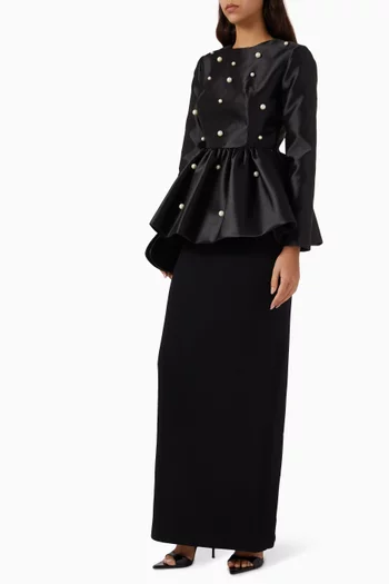 Pearl Embellished Peplum Gown