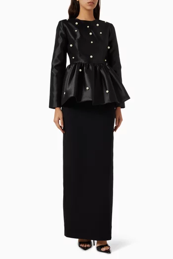 Pearl Embellished Peplum Gown