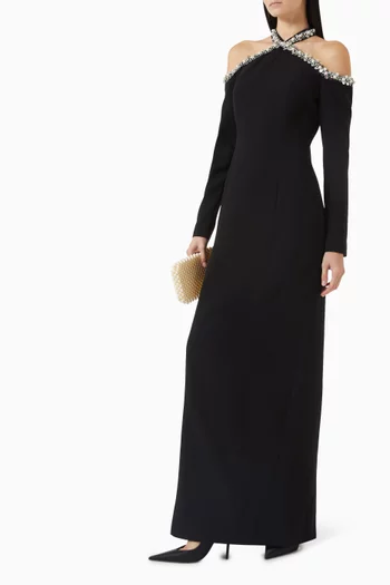 Off-shoulder Embellished Gown in Crepe