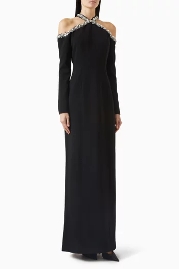 Off-shoulder Embellished Gown in Crepe