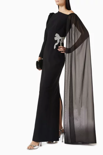One-shoulder Embellished Bow Gown in Crepe