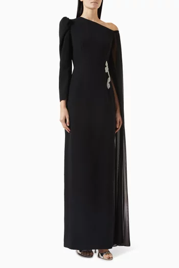 One-shoulder Embellished Bow Gown in Crepe