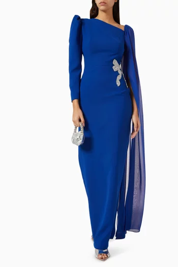 One-shoulder Embellished Bow Gown in Crepe