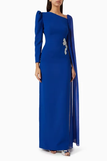 One-shoulder Embellished Bow Gown in Crepe