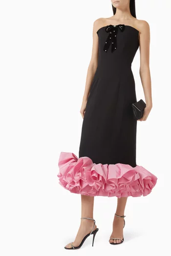 Ruffle Hem Gown in Crepe & Taffeta
