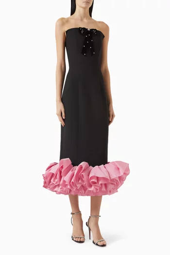 Ruffle Hem Gown in Crepe & Taffeta