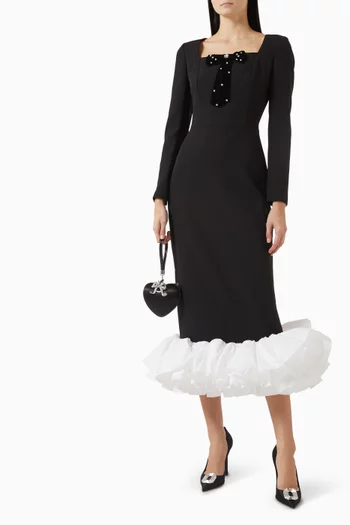 Ruffle Hem Gown in Crepe & Taffeta
