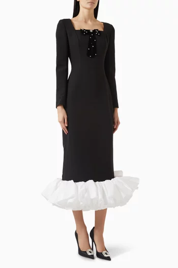 Ruffle Hem Gown in Crepe & Taffeta