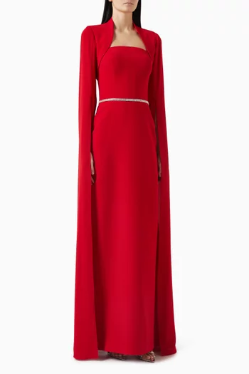 Embellished Bolero Gown in Crepe