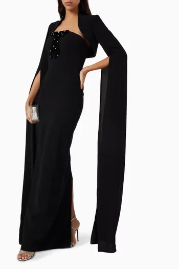 Embellished Bow Bolero Gown in Crepe