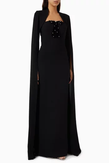 Embellished Bow Bolero Gown in Crepe