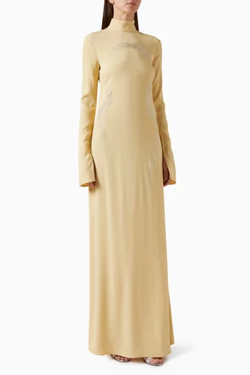 فستان زيجفيلد مزين بكريستالات سواروفسكي كريب كادي