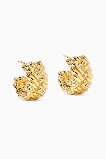 أقراط دائرية بتصميم مجدول فضة إسترلينية مطلية ذهب عيار 18