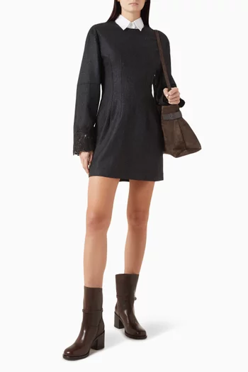 فستان بأساور مطرزة بدانتيل صوف